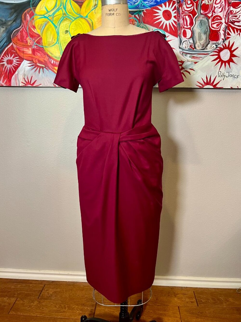 Rachel Roy Wool Runway Collection Berry Draped Wool Sheath Dress - Picture 2 of 15